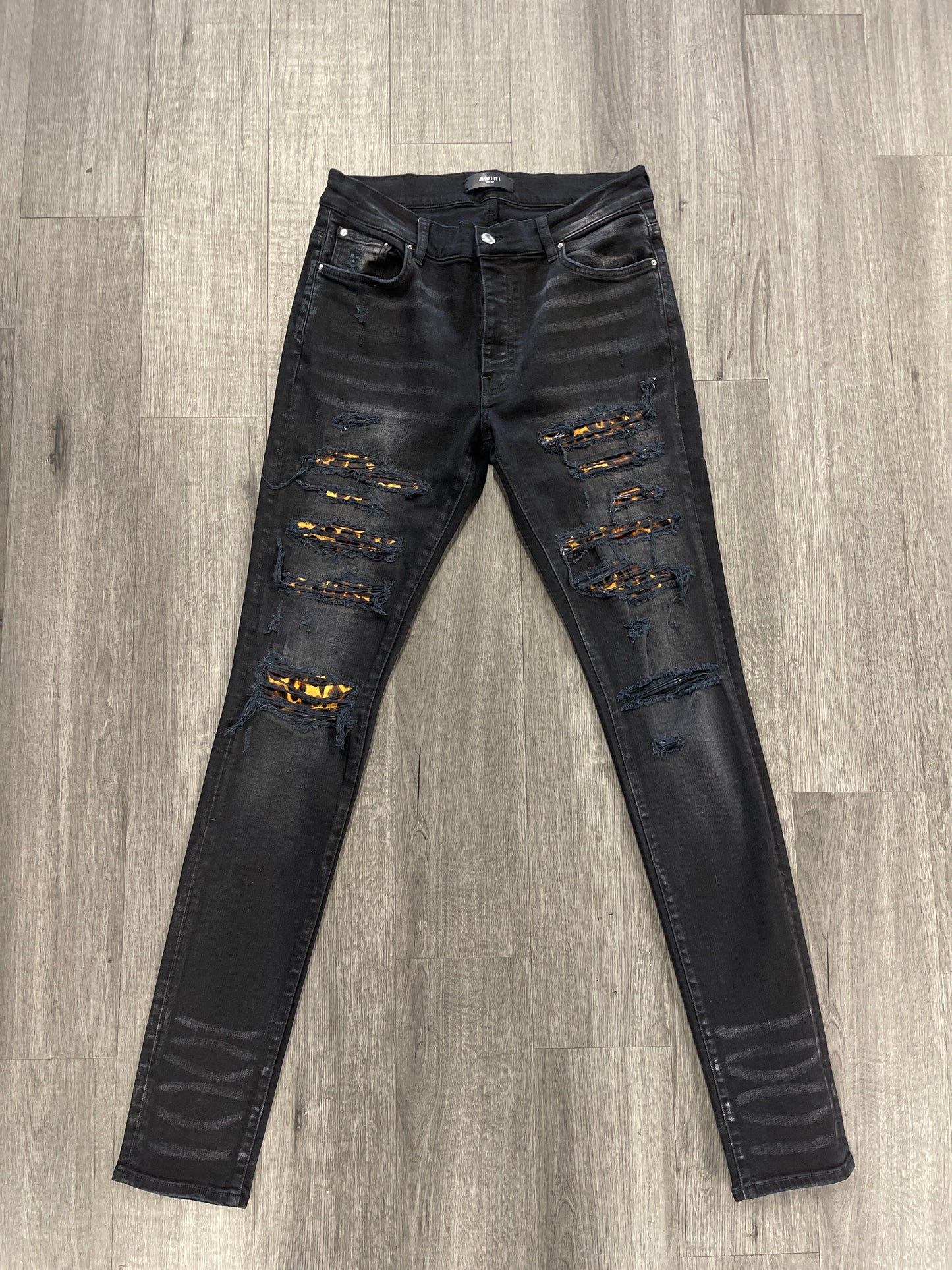 Amiri Skinny Pants "Black Leopard Patch"