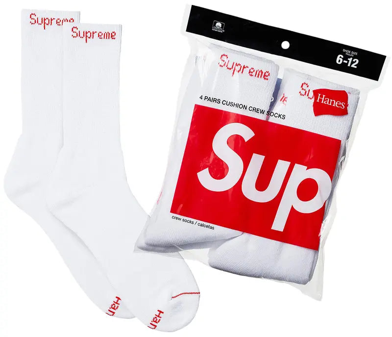 Supreme x Hanes Crew Socks (4 Pack) "White"