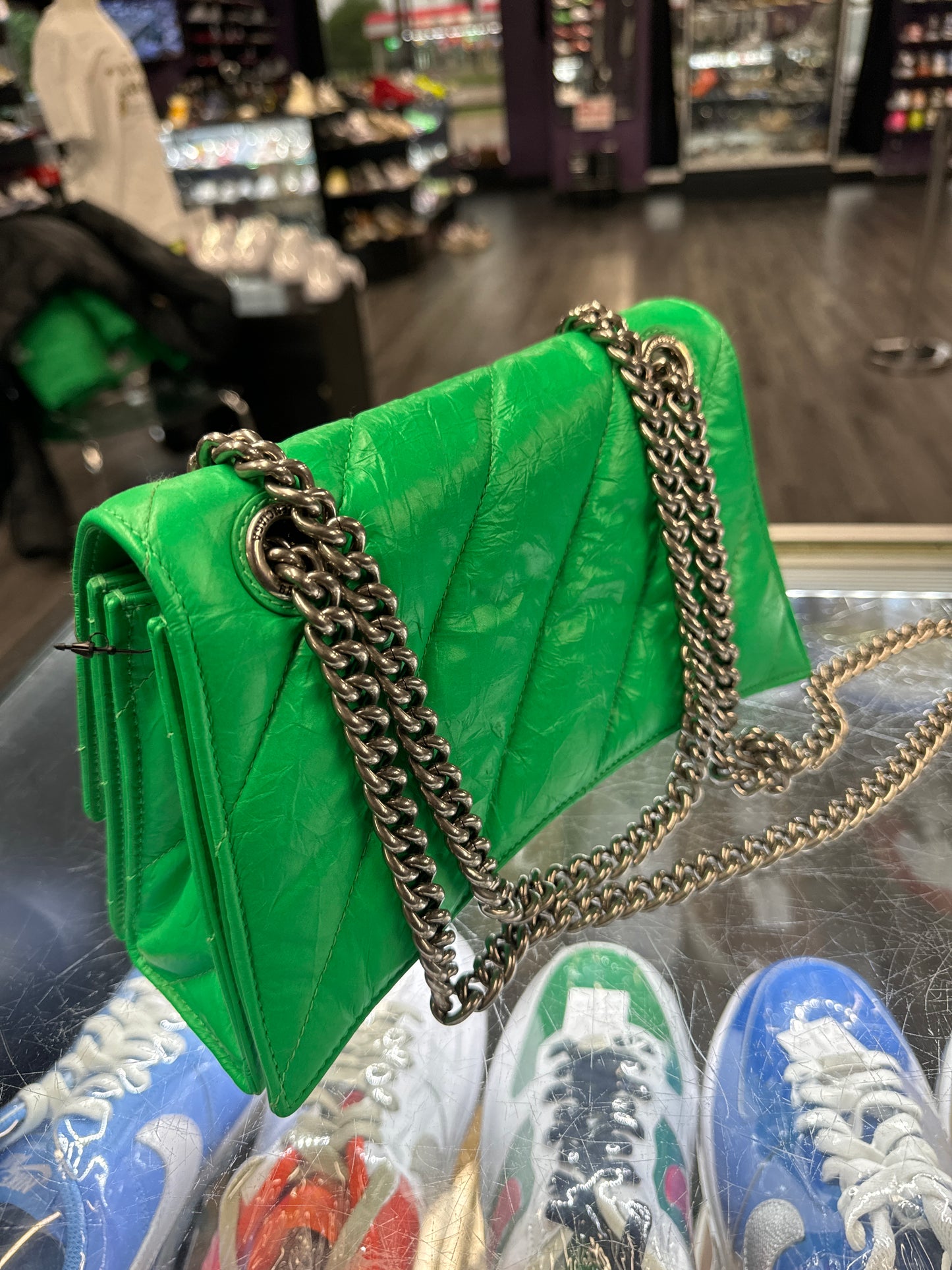Balenciaga Quilted Crush Chain Purse "Green"