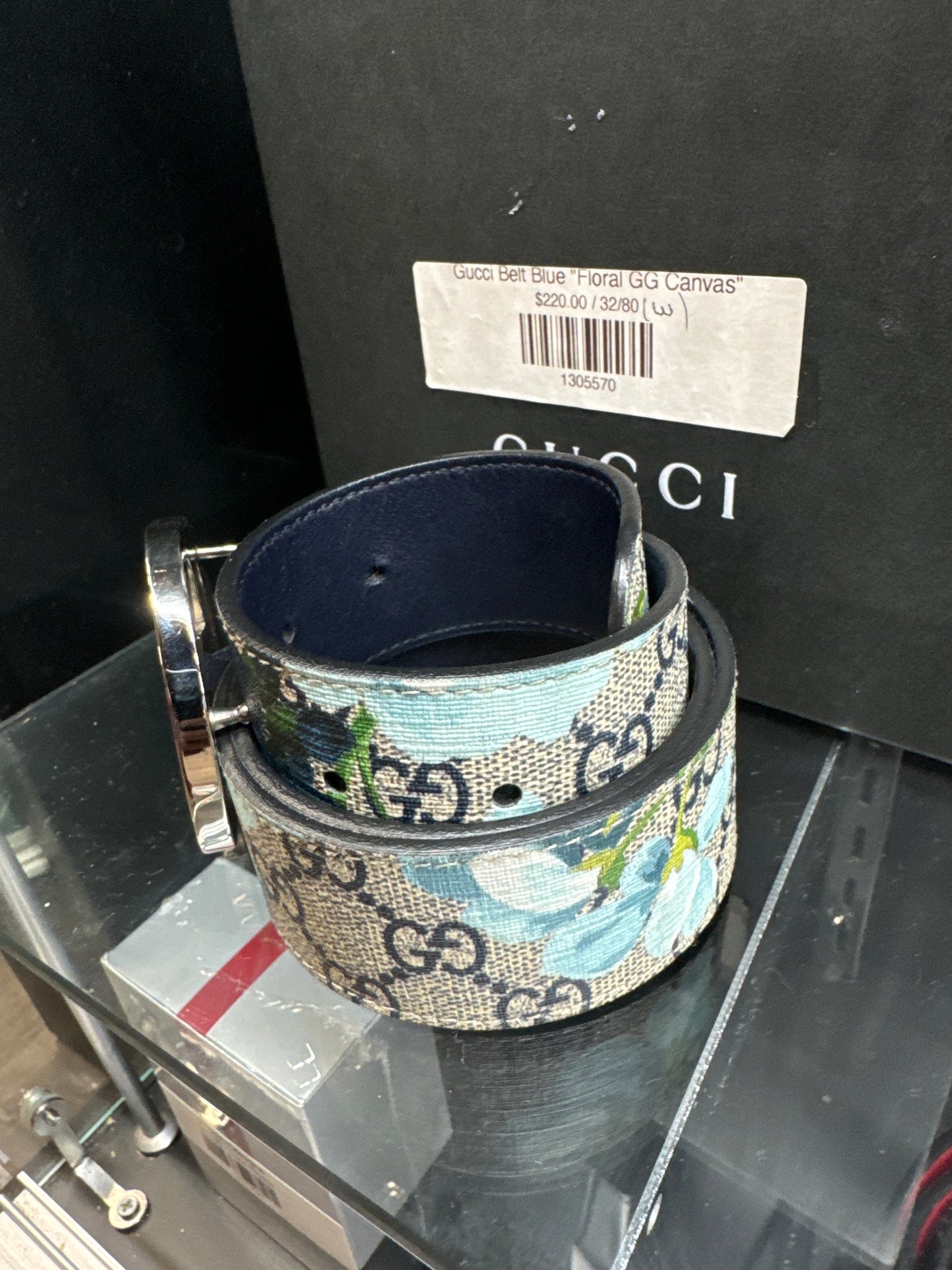 Gucci Belt Blue "Floral GG Canvas"