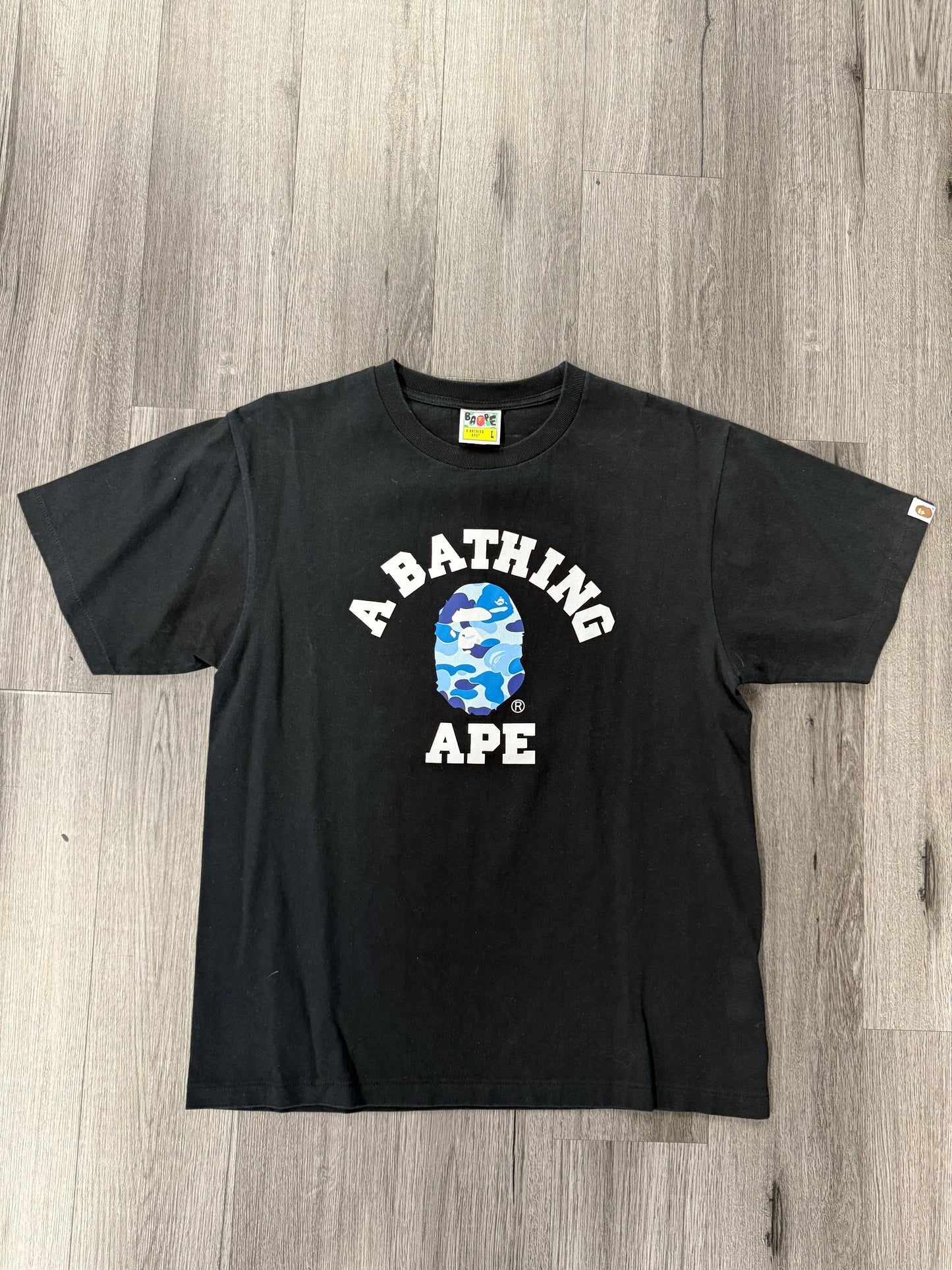 Bape Tee "Black Light Blue Camo Bape Head"