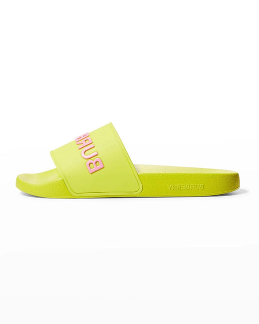 Burberry Embossed Logo Slides "Lime Green/Pink"