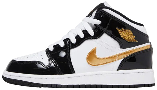 2019 Air Jordan Retro 1 Mid "Patent Black White Gold"