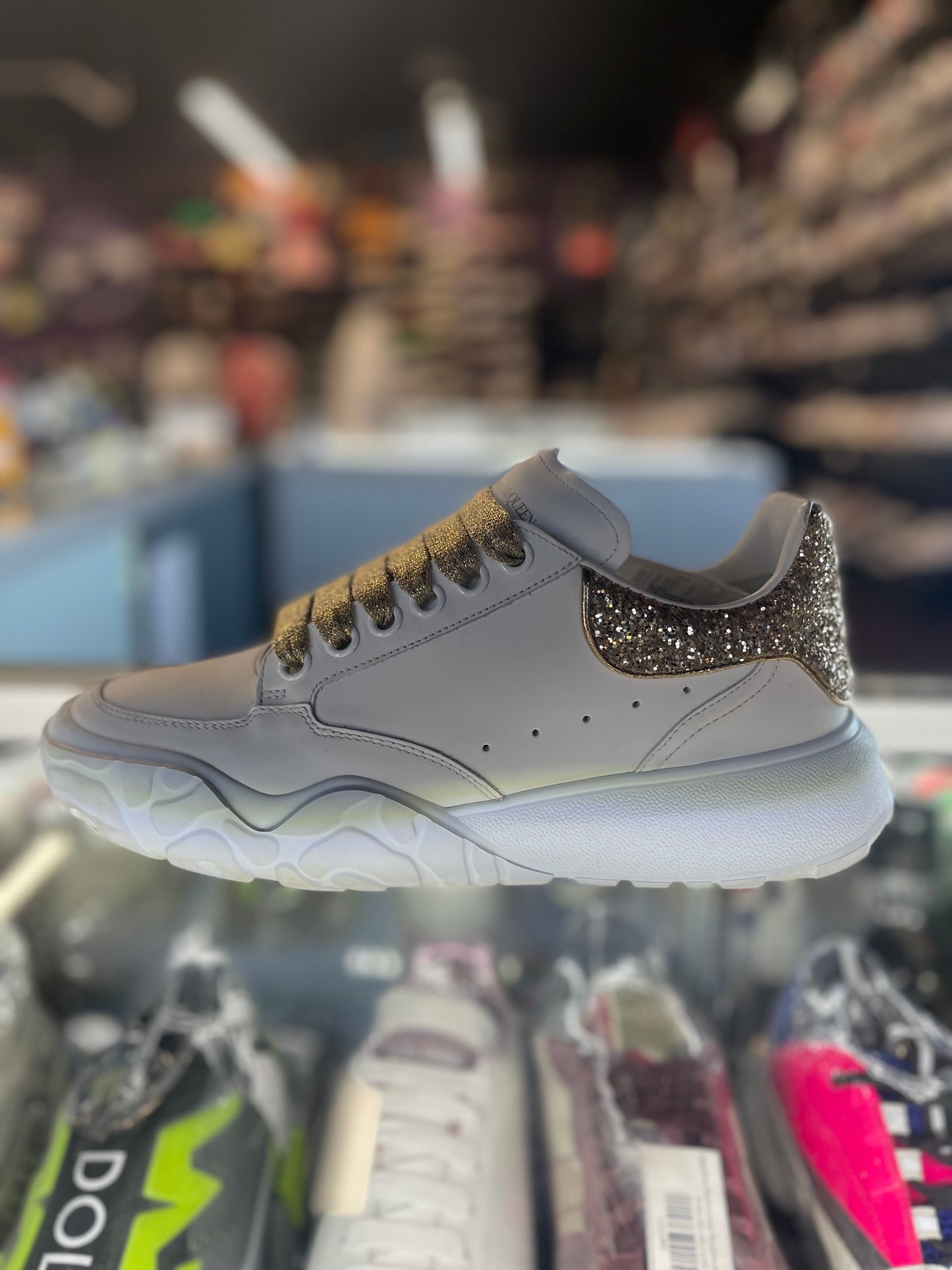 Alexander McQueen Court Chunky Low "White/Gold Glitter"