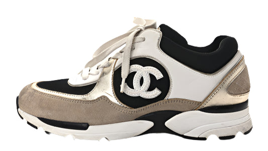 Chanel Interlock CC Mesh Low "White Black Beige"