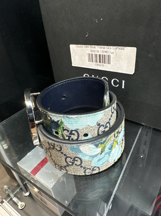 Gucci Belt Blue "Floral GG Canvas"