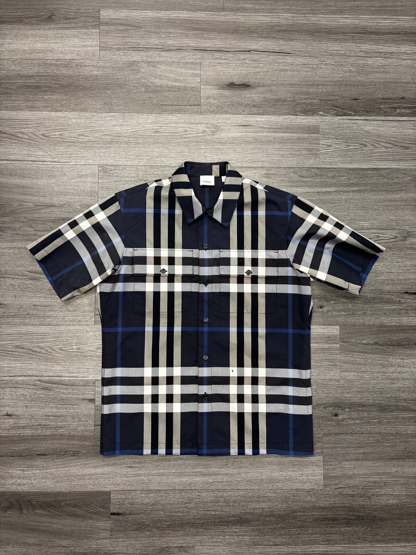 Burberry Checked Cotton Blend Shirt "Navy"