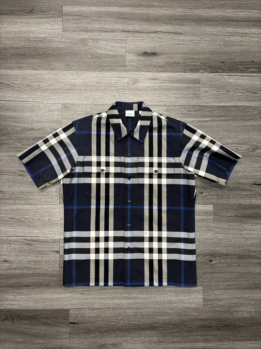 Burberry Checked Cotton Blend Shirt "Navy"