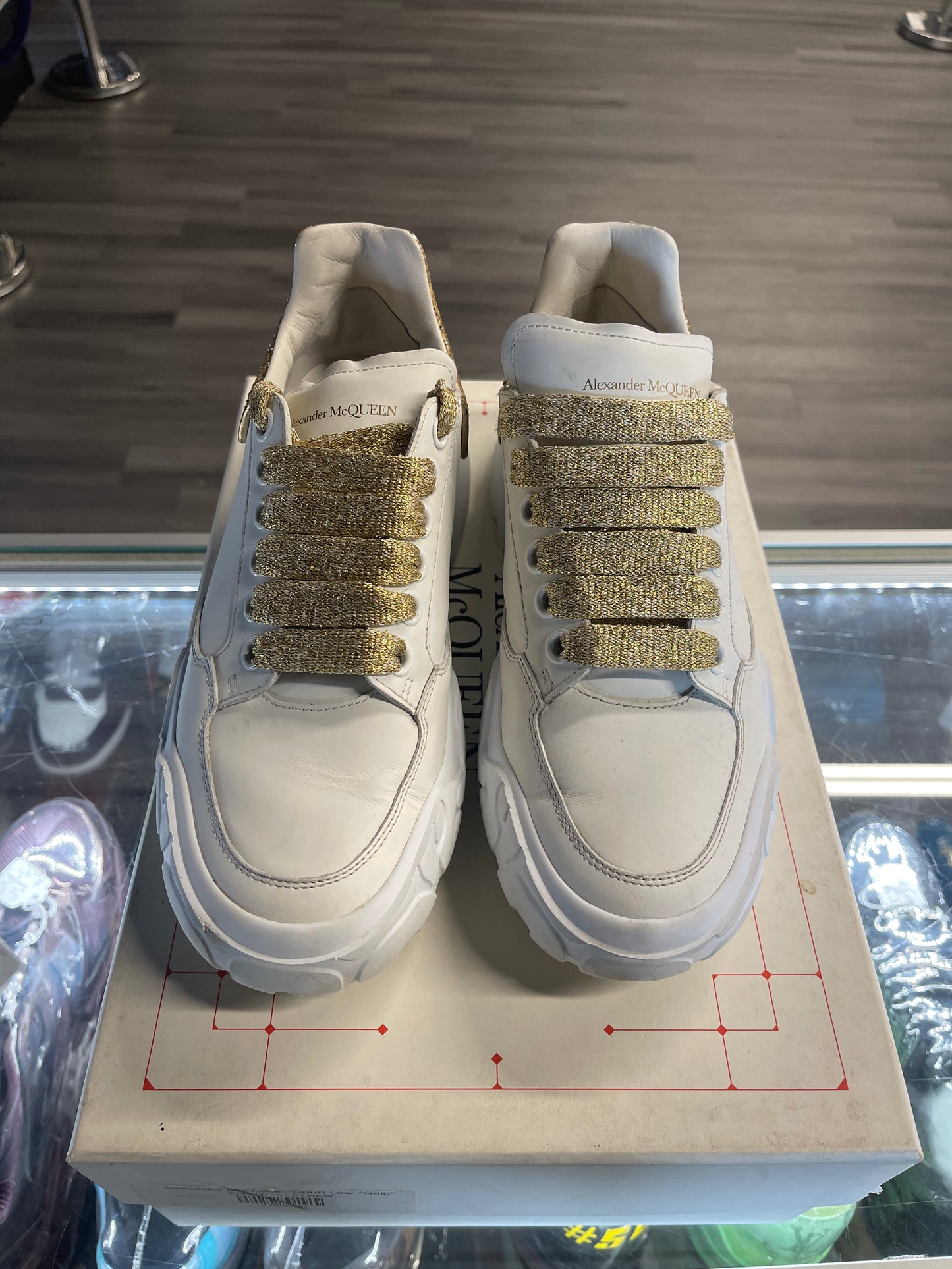 Alexander McQueen Court Chunky Low "White/Gold Glitter"