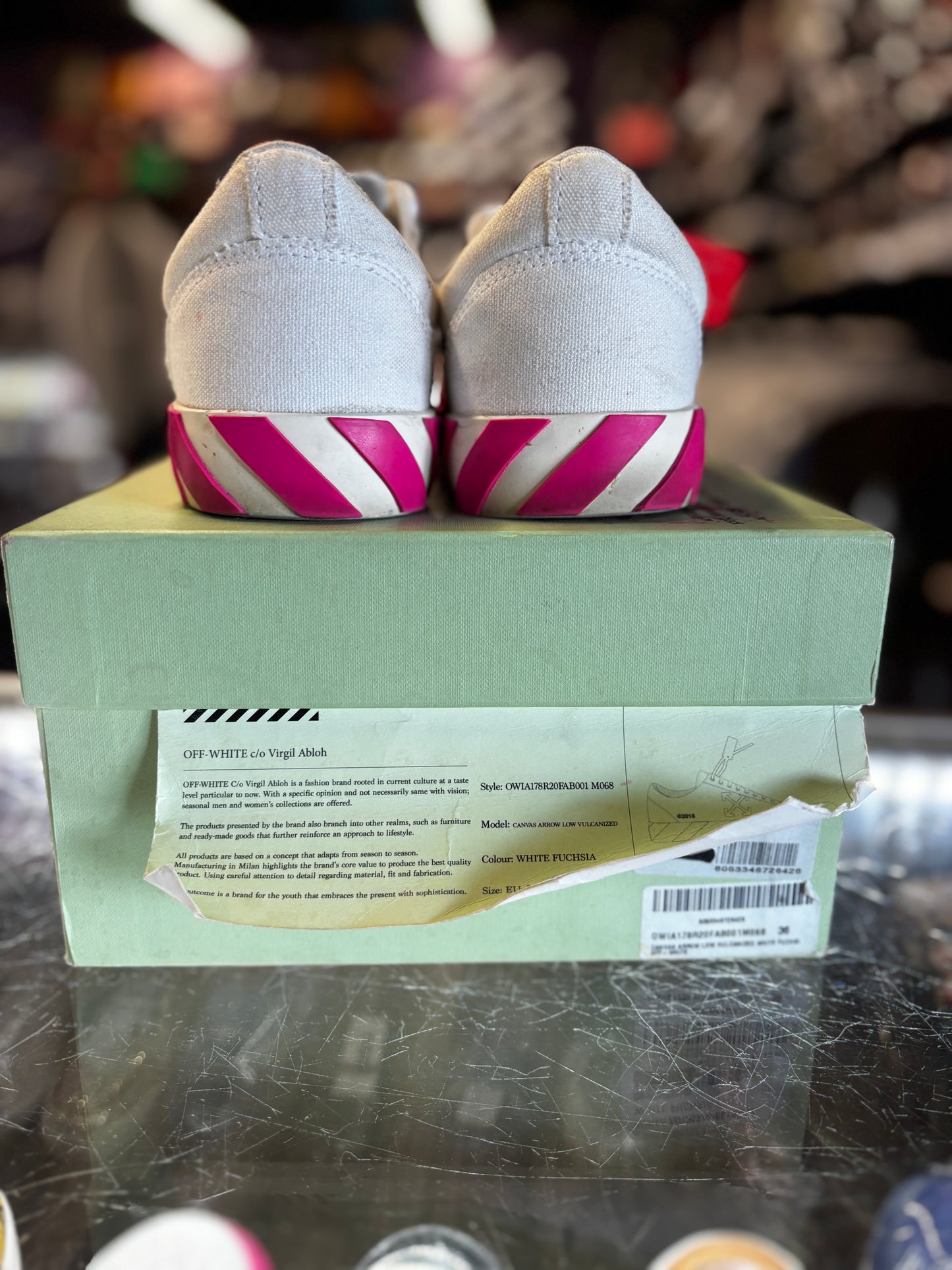 Off White Canvas Vulcanized low "White/Fuchsia"