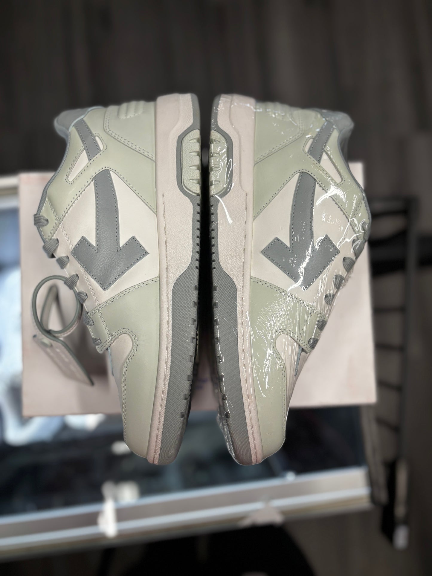 Off White Out Of Office Leather Low "Mint Grey"