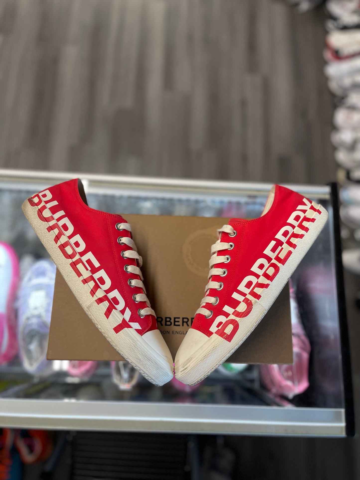 Burberry Gabardine Logo Print Low Sneaker "Red/White"