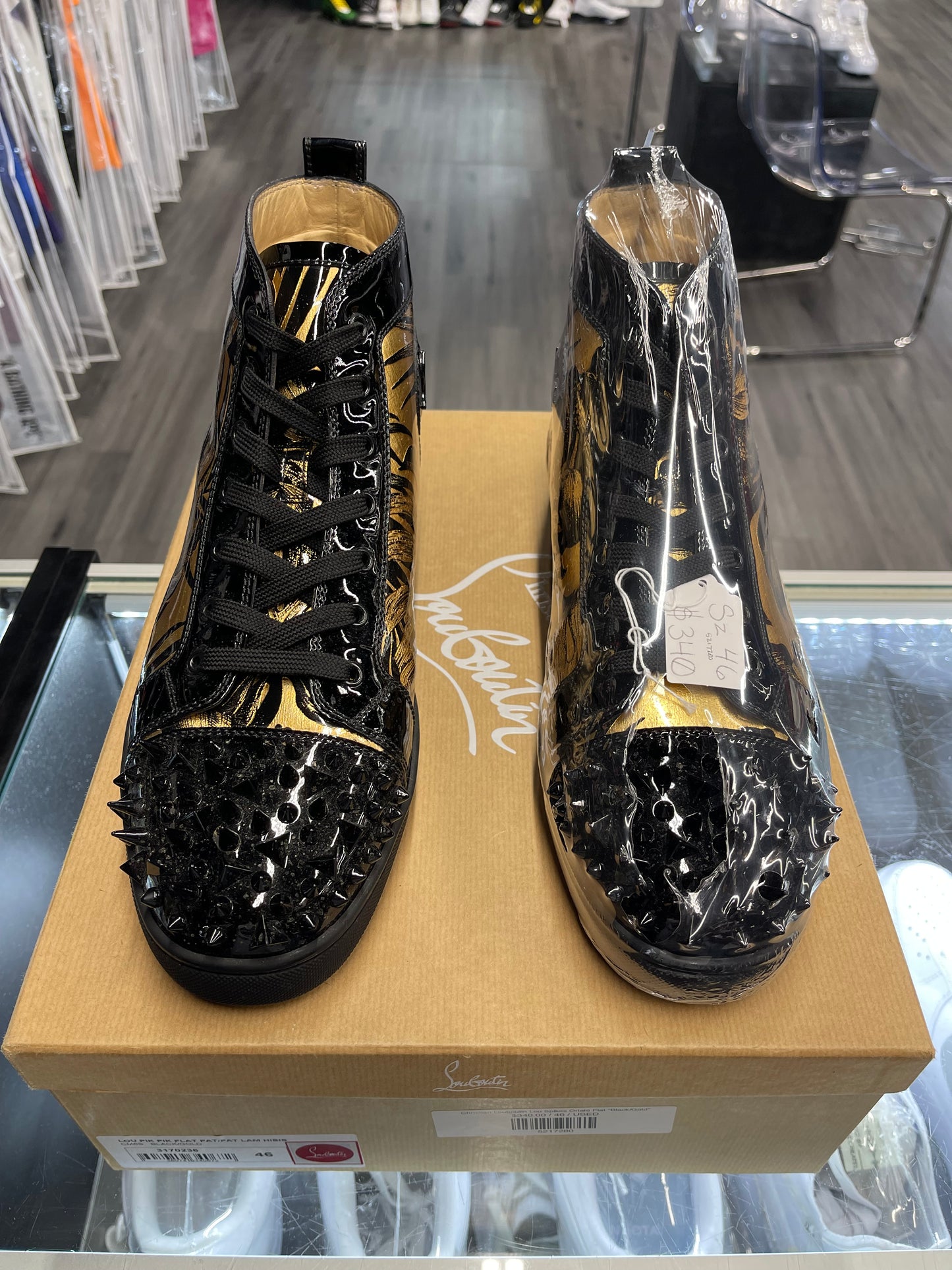 Christian Louboutin Lou Spikes Orlato Flat "Black/Gold"