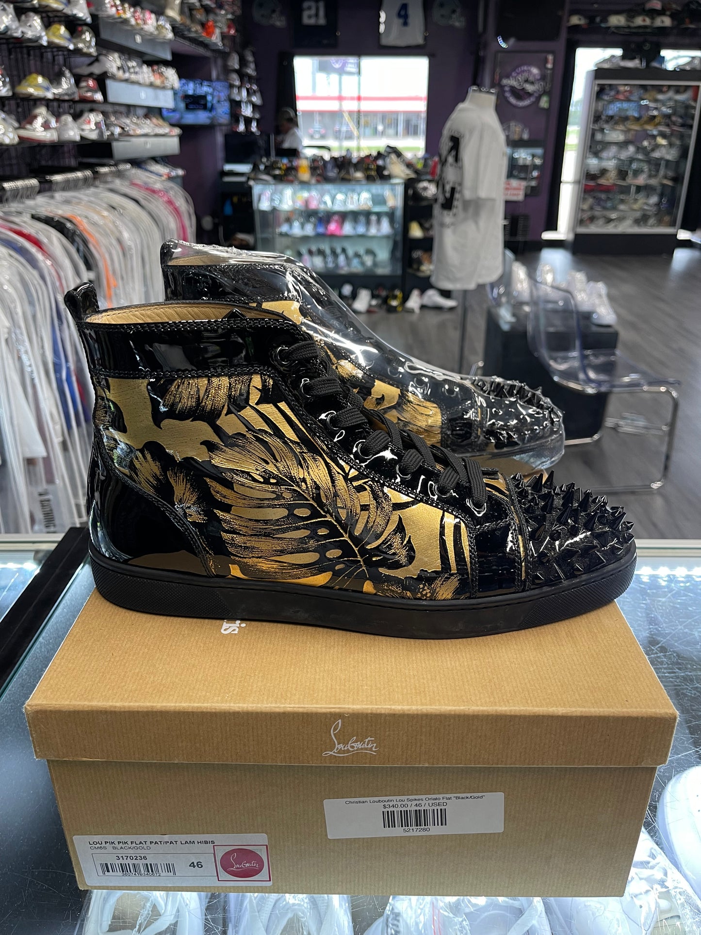 Christian Louboutin Lou Spikes Orlato Flat "Black/Gold"