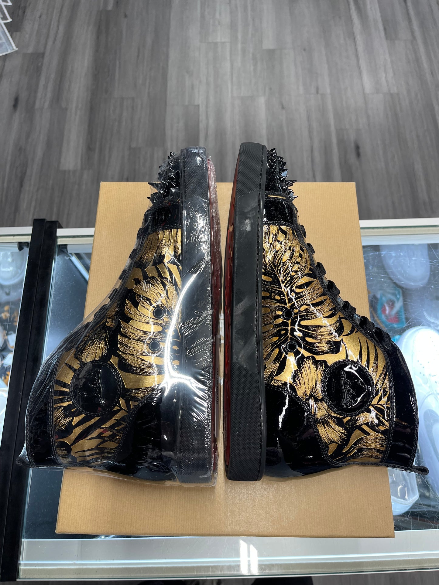 Christian Louboutin Lou Spikes Orlato Flat "Black/Gold"